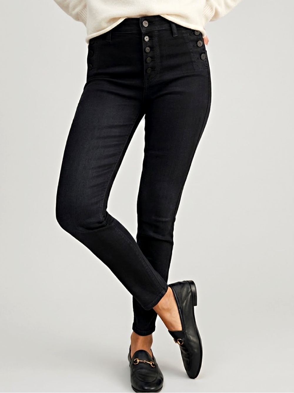 PAIGE Emmie High Rise Ultra Skinny Black Sailor Button Denim Size 25